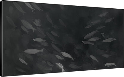 SIGNWIN 24"x46" Extra Large Framed Wall Art Monochrome Fish Silhouettes Illustration for Home Living Room Bedroom Decor (Frame Assembly Required)