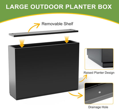FENCY Metal Rectangular Planter Box Large Planters for Outdoor Plants, Rectangular Tall Planters for Outdoor Plants with Drainage Holes (35.4" L x 9" W x 25.6" H)