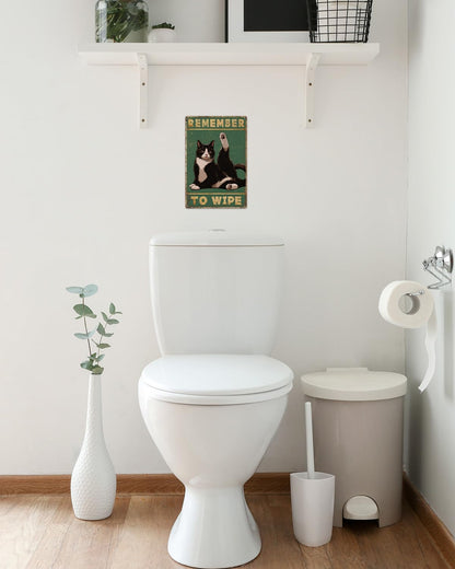 ALKB Bathroom Tuxedo Cat Sign - Remember to Wipe - Cat Lover Gift 8x12 Inch Vintage Metal Sign for Bathroom Decorations