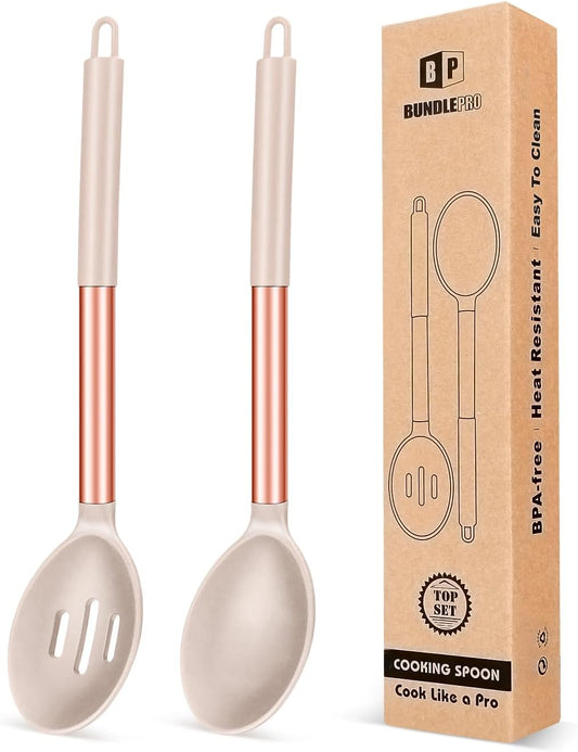 Pack of 2 Large Silicone Cooking Spoons,Non Stick Solid Basting Spoon,Heat-Resistant Kitchen