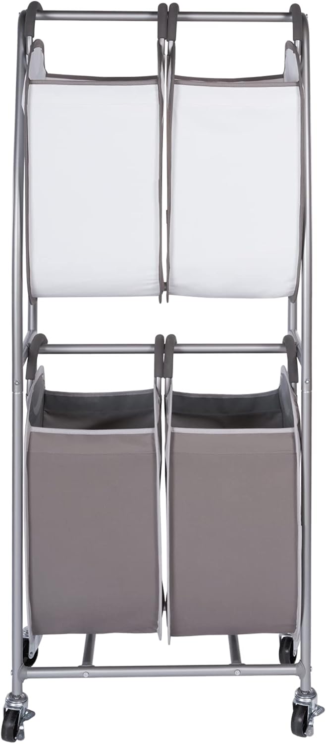 Neatfreak - 2 Tier Vertical Rolling Laundry Cart - Rolling Storage Cart On Wheels With 4 x Tote Hampers For Laundry, Towels, Blankets & Bathroom Organization - Quad Laundry Sorter