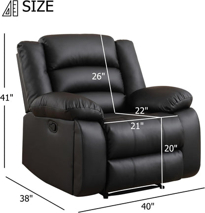 EBELLO Faux Leather Manual Recliner Chair, Single Reclining Sofa Chair Couch with 2 Concealed Cup Holders, Overstuffed Armrest Backrest for Living Room, Bedroom, Meeting Room, Black