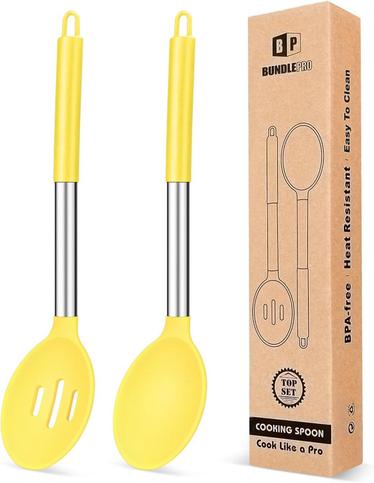 Pack of 2 Large Silicone Cooking Spoons,Non Stick Solid Basting Spoon,Heat-Resistant Kitchen