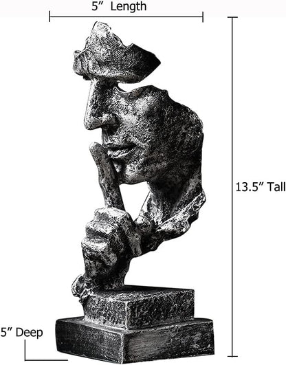 Silence is a Golden Statue Modern Mens Creative Office Home Room Decorations Sculpture Friends Bookshelf Decorative 4.7 x 4.3 x 13.18in(Silver) Modern Home Décor