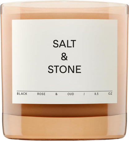 SALT & STONE Scented Candle for Women & Men | Hand-Poured, Aromatic & Fragrant | Coconut & Soy Blend Wax | 100% Cotton Wick | Long-Lasting 50 Hour Burn Time (8.5 oz) (Black Rose & Vetiver)