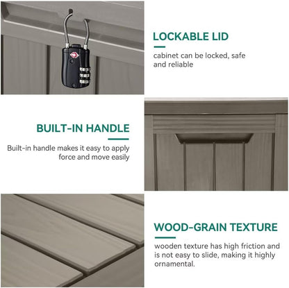 YITAHOME 80-Gallon Waterproof Resin Outdoor Storage Box, Lockable Storage Container for Outdoor Furniture, Cushion Storage, Pool Accessories, Garden Tools and Sporting Gear, Taupe