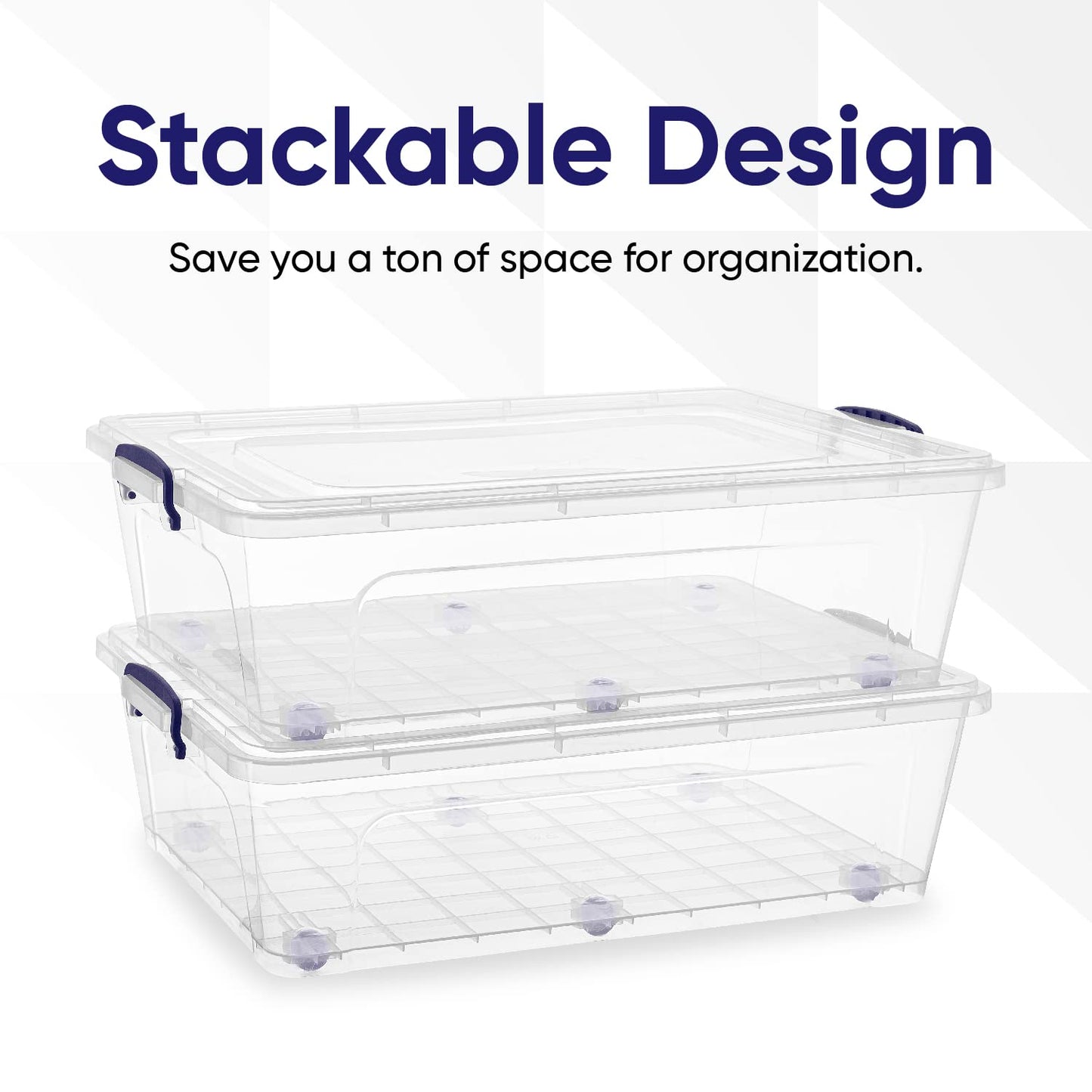 Superio Under Bed Storage Containers with Wheels (2 Pack), Flat Clear Storage Bin Stackable Large