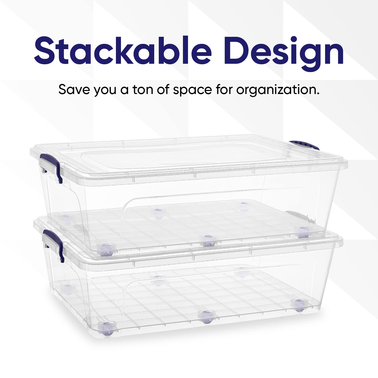Superio Under Bed Storage Containers with Wheels (2 Pack), Flat Clear Storage Bin Stackable Large
