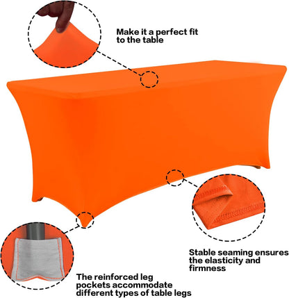 IVAPUPU 4FT Table Cloth for Rectangular Fitted Events Stretch Orange Table Covers Washable Cover Spandex Tablecloth Protector for Party, Wedding, Cocktail, Banquet, Festival