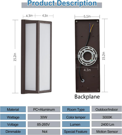 2 Pack Outdoor Wall Lights 30W LED Aluminum 3000K - Waterproof Brown Modern Exterior Sconce Provides Warm Lighting to Porch,Garage,Front Door - Durable & Enhances Safety