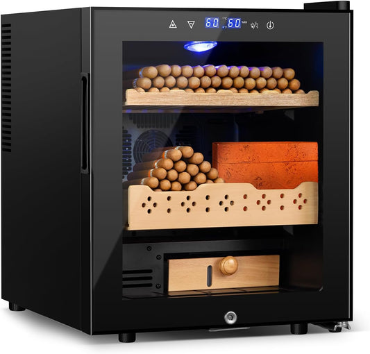 Electric Humidor for Cigars, 50L 300 Counts Large Capacity Thermostatic Desktop Humidor Cabinet with Digital LED Screen, Safety Lock,Smart Humidity & Temp Control, Gifts for Men