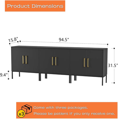 LYNSOM TV Stand for 85 Inch TV, Media Entertainment Center Console Table, 3 Cabinets, TV Console Table with Storage Cabinet for Bedroom, Living Room, Entertainment Room (Black)