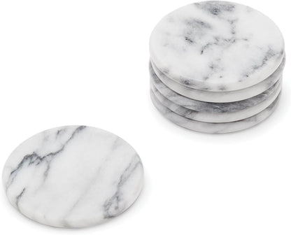 Fox Run 48749 Natural White Polished Marble Stone Coasters, Set of 6