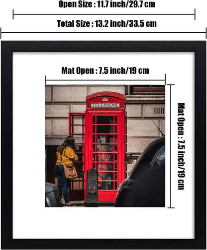 12x12 Picture Frame Set of 6, Display Pictures 8x8 with Mat or 12x12 Without Mat for Wall Mounting,Black