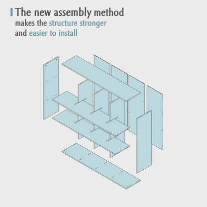 12-Cube Storage Shelf Bookcase - Wooden 3-Tier Floor Standing Open Bookshelf for Home and Office, Display Cabinet, Light Blue