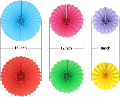 Colorful Hanging Paper Fans Decoration Round Pattern Paper Garlands Set for Party Birthday Wedding Events Accessories, Mix Set of 6
