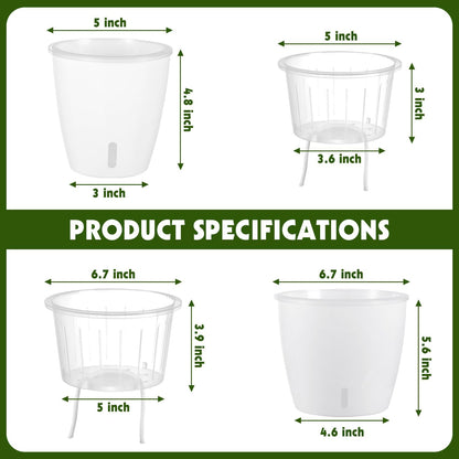 Self-Watering Pots for Indoor Plants, 8-Pack 6.7'' Self Watering Planter with Drainage Holes, Small African Violet Pots with Water Indicator, Clear Wick Pot, White