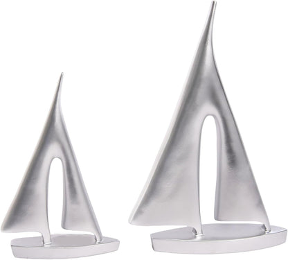 Modern Sculptures Home Decor, Silver Sailboat Decor Ornament, Boat Decorations Statue Decor, Art Sculptures and Statues, Sailboat Gifts Home Office Bathroom Shelf Decor Nautical Decor (2 Pack)