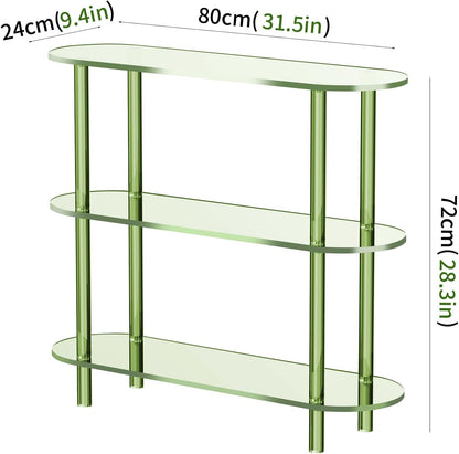 Clear Bookshelf, Acrylic Bookcase with Open Book Shelf Console Table for Entryway Office (3 Tier Green)