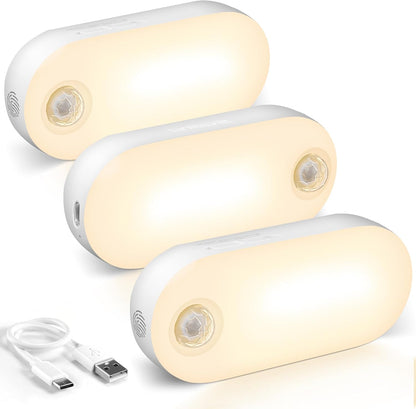 Lyridz Rechargeable Night Light with Motion Sensor, 1500mAh Battery Operated Nightlights, Stick-on LED Closet Light, 1-80LM Dimmable Brightness for Bathroom, Kitchen, Stairs, Hallway, 3 Packs