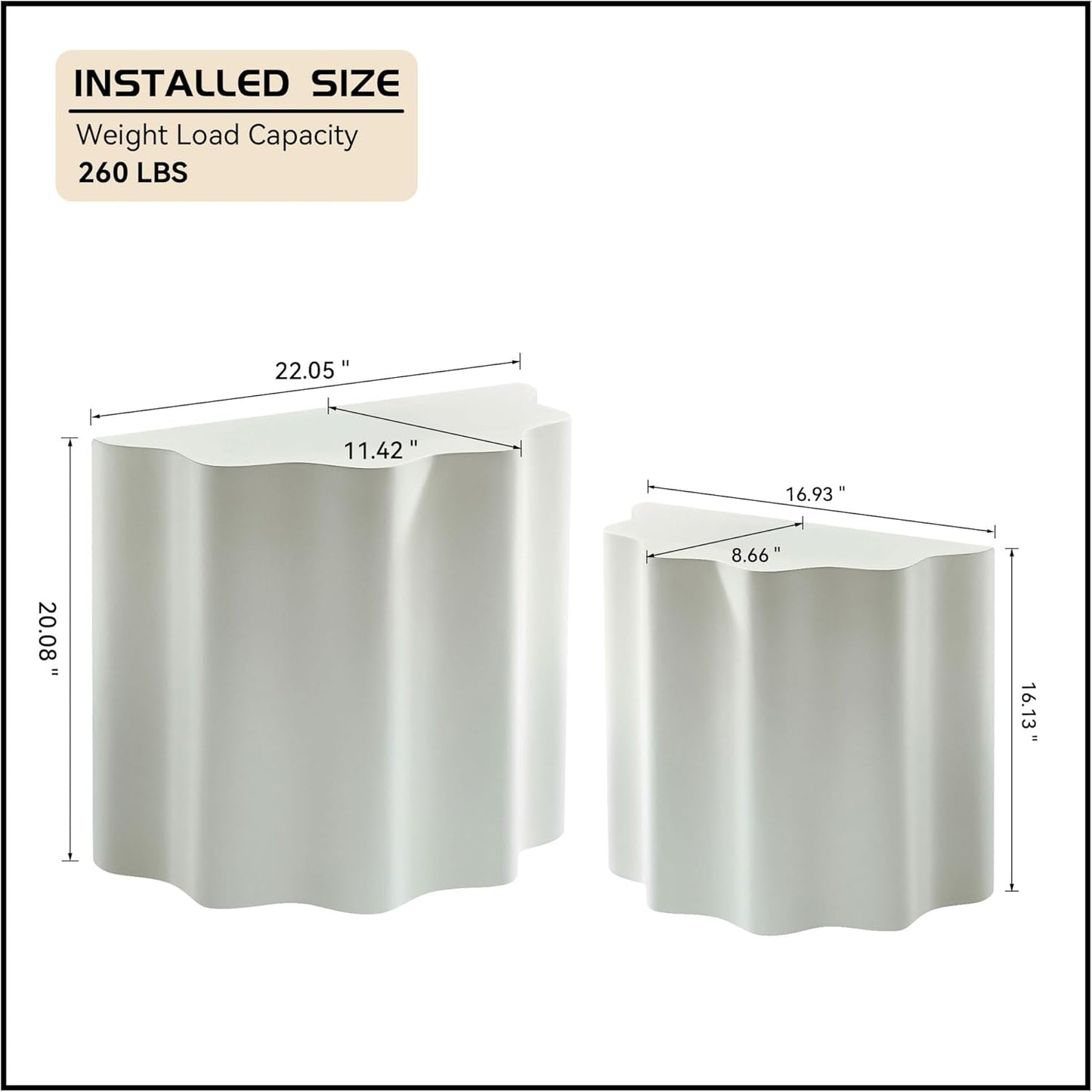 WILLIAMSPACE Nesting Coffee Table Set of 2 for Living Room, Modern Circle Center Table with Wavy Edges Design, Accent End Side Table for Small Space, No Need Assembly (Fiberglass, 22.05"+16.93")