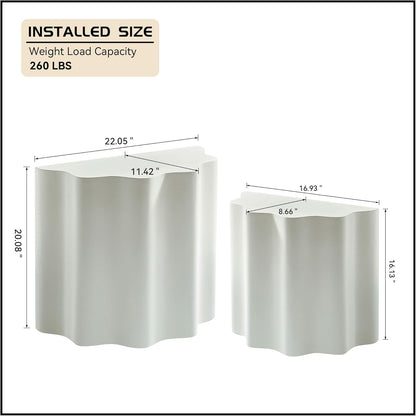 WILLIAMSPACE Nesting Coffee Table Set of 2 for Living Room, Modern Circle Center Table with Wavy Edges Design, Accent End Side Table for Small Space, No Need Assembly (Fiberglass, 22.05"+16.93")