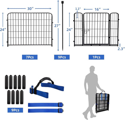 ADAVIN 24 in(H) Garden Fence with Gate, 8 Panels Total 19.7 Ft(L), Heavy Duty Iron Metal Animal Barrier Fence, Dog Fence Outdoor for Yard, Temporary Fencing, No Dig Garden Border Fencing