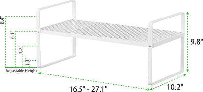 Expandable Cabinet Storage Shelf Stackable Organizer Rack for Kitchen Bathroom Pantry Spice Cupboard Coffee Countertop Home Office Desk Heavy Duty Nonslip White Large 1 Pack