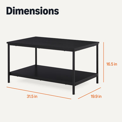 Amazon Basics Rectangular Coffee Table with Bottom Shelf, Living Room Centre Table, Wooden Black, 19.9" D x 31.5" W x 16.5" H
