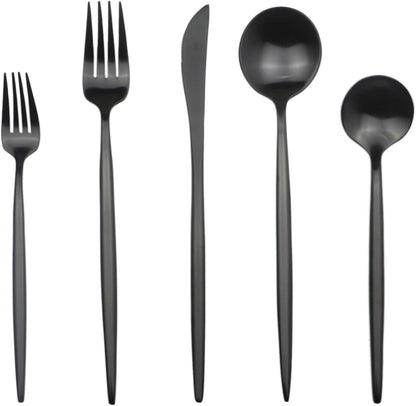 5-Pieces Luxury Black 18/10 Stainless Steel Flatware Set, Matte Finish, Service for 1
