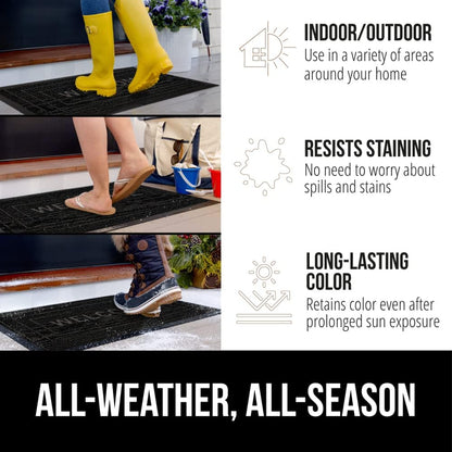 GORILLA GRIP 100% Waterproof All-Season WeatherMax Doormat, US Designed Natural Rubber, Stain and Fade Resistant, Low Profile Indoor Outdoor Door Mats, Easy Clean Patio Mat, 17x29, Black Welcome