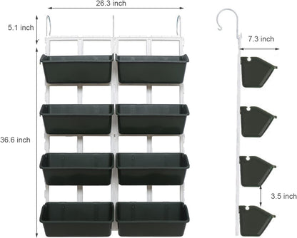 8 Pockets Vertical Planters,Wall Mounted Plastic Plant Grow Pots,Wall Pocket Planters for Indoor,Outdoor,Balcony,Garden Decoration,Green