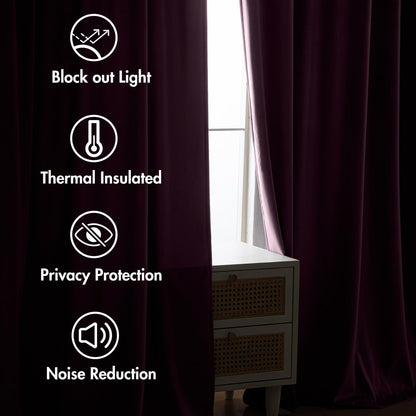MIULEE Dark Purple Velvet Curtains 108 inches 2 Panels - Luxury Room Darkening Window Drapes for Bedroom Living Room Thermal Insulated Super Soft Blackout Extra Long, Back Tab Rod Pocket Pinch Pleated