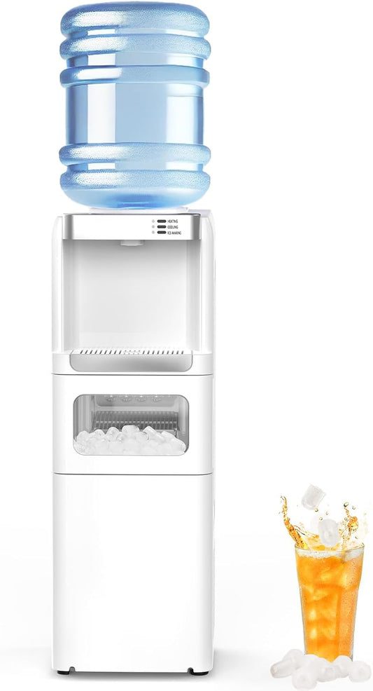 Water Dispenser with Ice Maker Function, Top Loading Hot and Cold Water Cooler for 5 Gallon Bottle