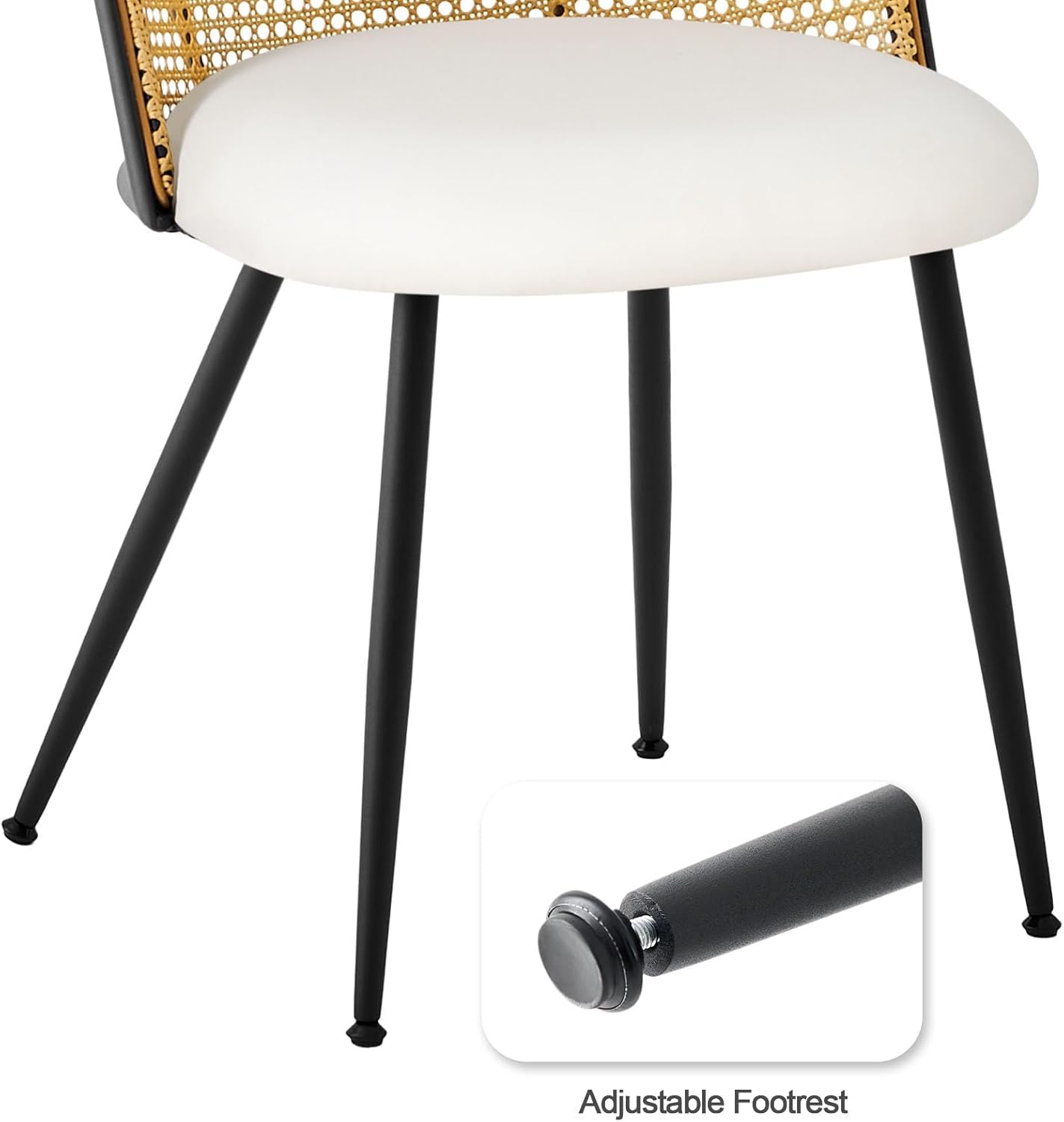 Dining Chairs Set of 2, Mid Century Modern Dining Room Chairs with Rattan Back, Faux Leather Kitchen Dining Chairs Farmhouse Armless Mesh Cane Back Side Chairs with Metal Legs, White