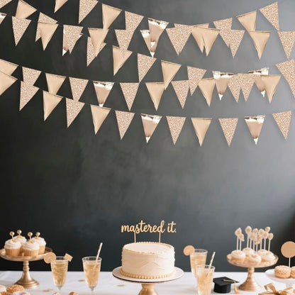 30Ft Champagne Gold Party Decorations Triangle Pennant Banner Gold Hanging Paper Flag Bunting for Graduation Wedding Birthday Bridal Shower Bachelorette Engagement Anniversary Hen Party Supplies