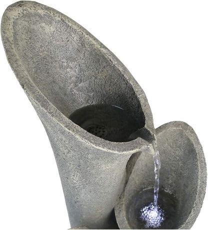 Faux Stone Patio Water Fountain 33 1/2", Bell 4-Tier Cascading Floor Fountain Indoor Outdoor Waterfall Feature with LED Lights for Home Garden Decor