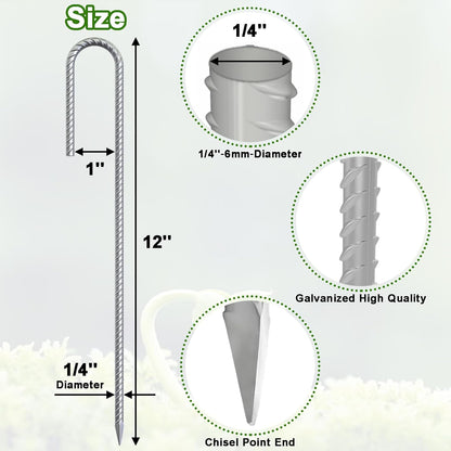 VVOKGO Rebar-Stakes-12-Inch J Hook Galvanized Tent Stakes Heavy Duty, 4-Pack Ground Chain Link Fence Anchors with Chisel Point End for Gazebo Bounce House, Camping Tents, Outdoor Inflatable Decoration