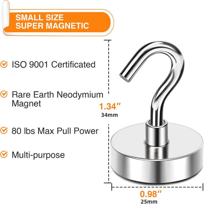 MIKEDE Magnetic Hooks, 80 Lbs Heavy Duty Earth Magnets with Hooks for Cruise Cabin, 10 Pcs Strong Locker Magnetic Hooks for Hanging, Metal Magnetic Hanger for Classroom, Grill, Fridge, Kitchen