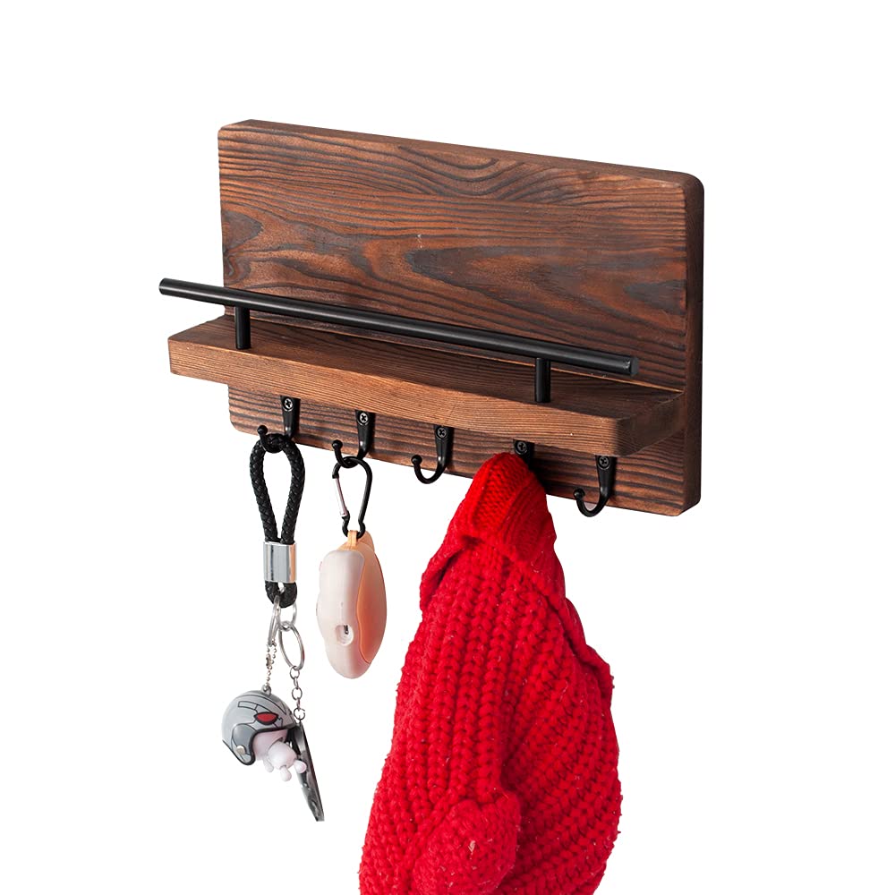Coral Flower Holder and Mail Shelf Decorative Wooden Wall Organizer for Keys Letters Bills Pine
