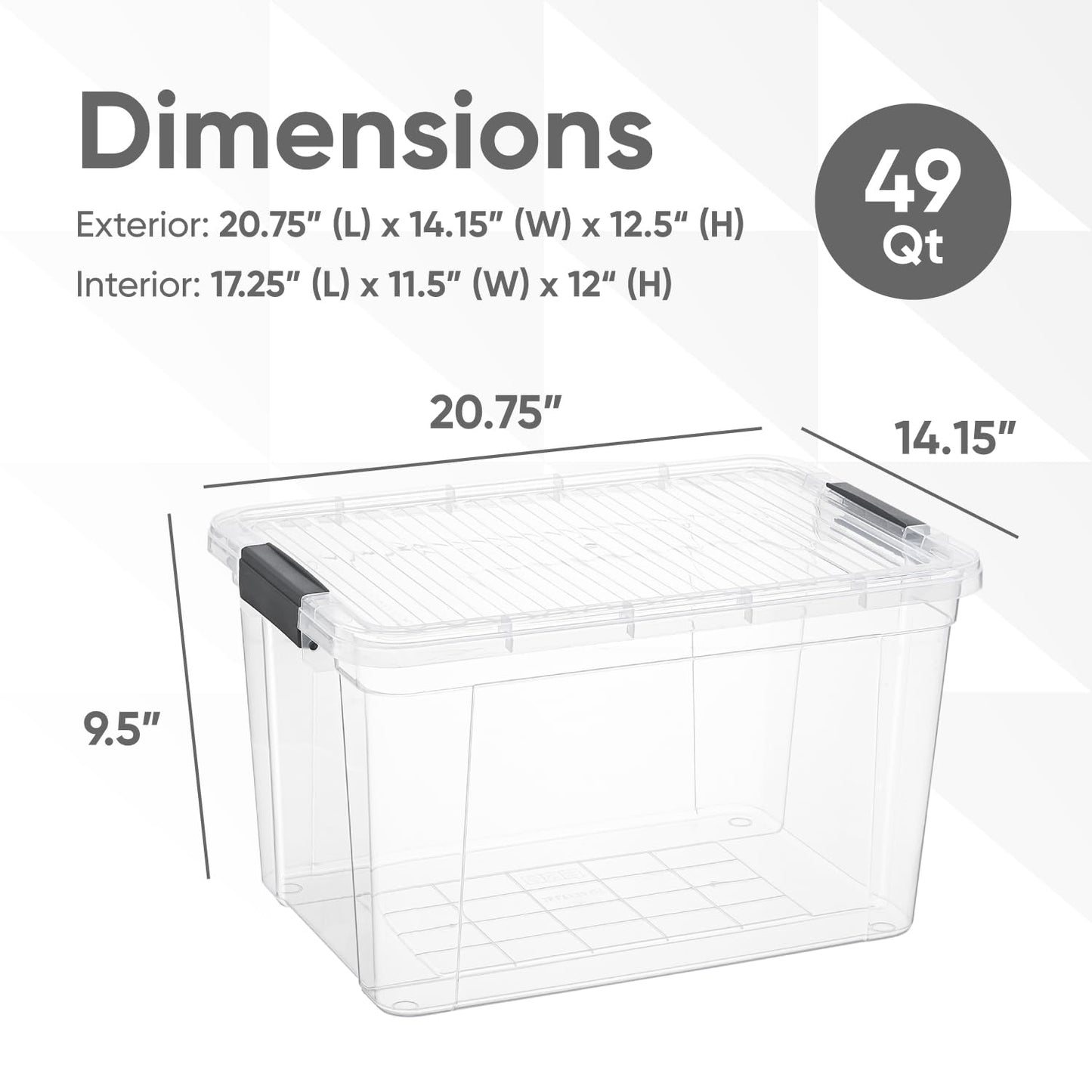 Superio Clear Storage Box with Lid, 49 Quart Plastic Container Bins for Organizing, Stackable