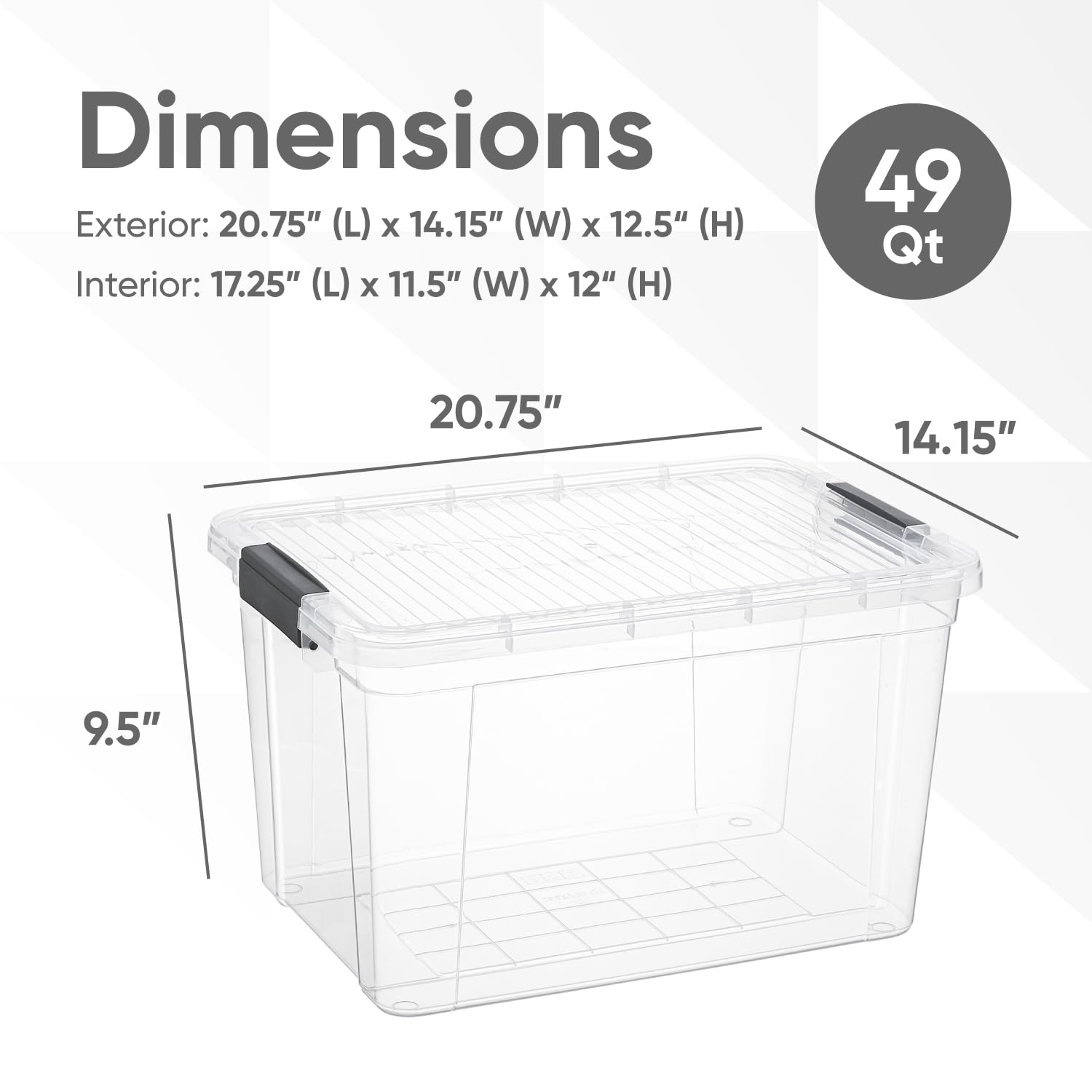 Superio Clear Storage Box with Lid, 49 Quart Plastic Container Bins for Organizing, Stackable
