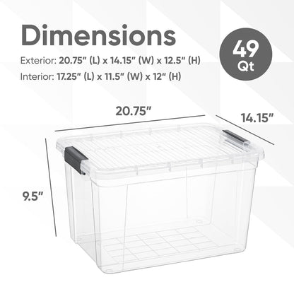 Superio Clear Storage Box with Lid, 49 Quart Plastic Container Bins for Organizing, Stackable