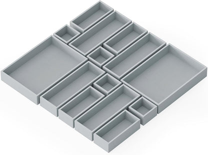 SpaceAid 14-Piece Bamboo Drawer Organizer Storage Boxes Set, Wood Tray Junk Drawer Organizers Multi-Use Divider Bins for Kitchen, Bathroom, Office Desk and Makeup Organization (14 Pack, Gray)