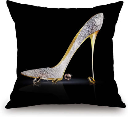 TSSOHU Square Decorative Throw Pillow Case Cushion Cover,Fashion Lady High Heel Shoe with Diamonds Soft Pillowcase 18x18 inch (No Glitter)