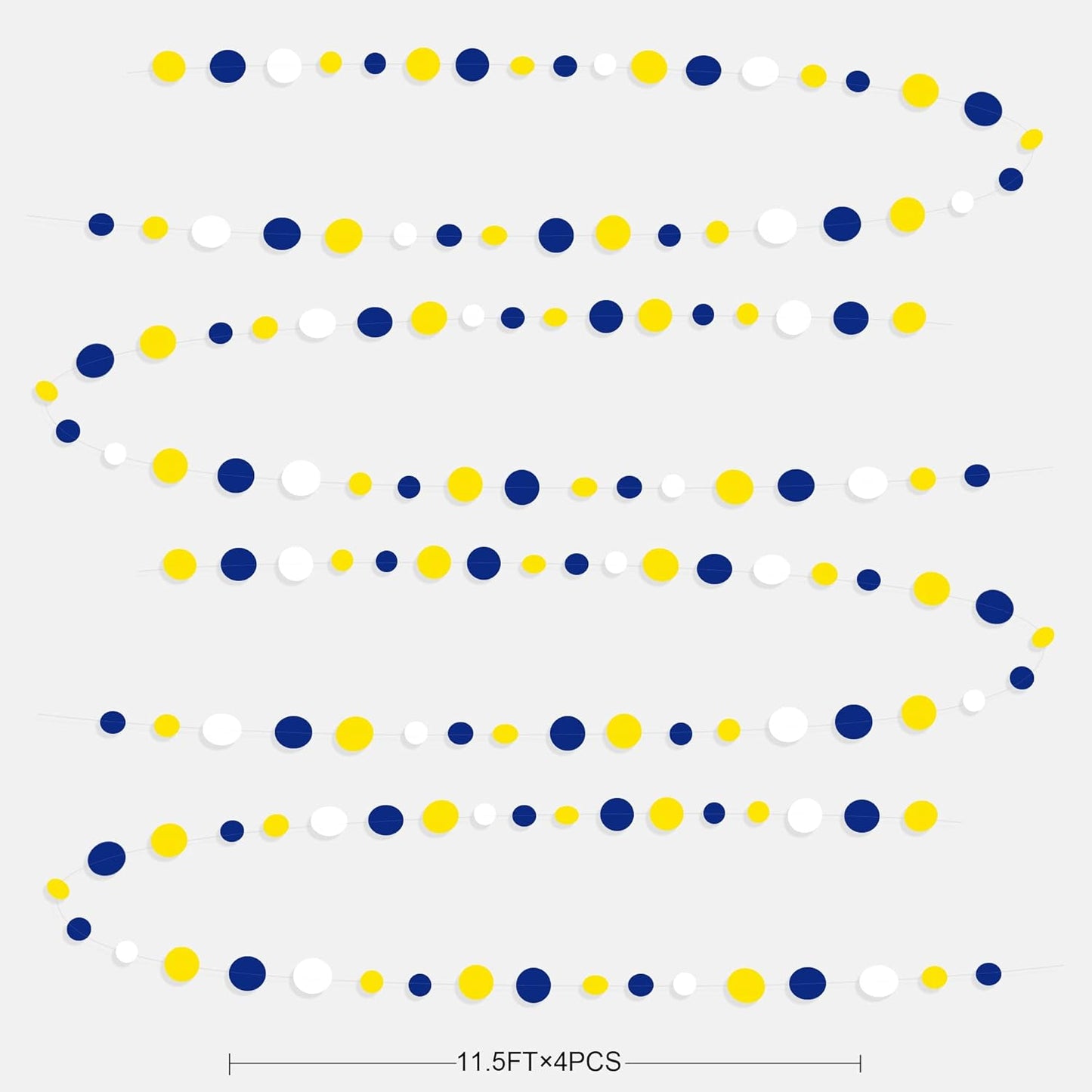 46Ft Navy Blue and Yellow Circle Dots Garland Royal Blue Yellow White Hanging Paper Polka Dot Streamer for Graduation Birthday Wedding Bridal Baby Shower Nautical Ahoy Achor Party Decorations Supplies