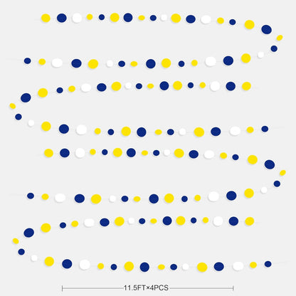 46Ft Navy Blue and Yellow Circle Dots Garland Royal Blue Yellow White Hanging Paper Polka Dot Streamer for Graduation Birthday Wedding Bridal Baby Shower Nautical Ahoy Achor Party Decorations Supplies