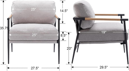 Mid-Century Accent Chair, Soft Armchair Chenille Fabric Lounge Chair with Black Metal Legs, Upholstered Leisure Chair for Living Room Bedroom Reception Room, 1PC, Grey