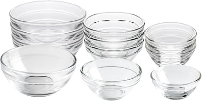 HillSpring 3 Sizes of Glass Prep Bowl Sets, Clear Small Pinch Bowls for Salt, Spices and Chopped Ingredients, 1.5oz/2.5oz/3.5oz, Set of 12