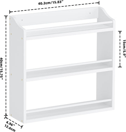 Spice Rack Wall Mounted, Freestanding Spice Organizer for Countertop, Bamboo Spice Storage Holder, for Kitchen Cupboard, Pantry, Bathroom (White)